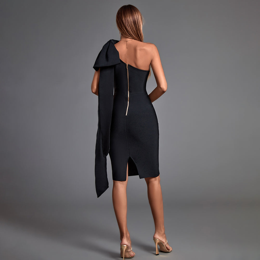 Luxe One Shoulder Bow BodyCon Dress