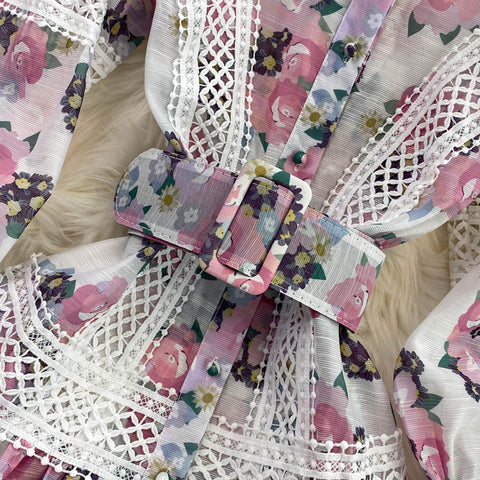 Nora Luxe Embroidery Lace  Flower Dress Women Belt Vestidos