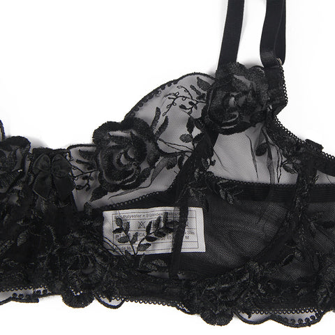 Black Beauty Embroidery Underwire Garter Lingerie Set